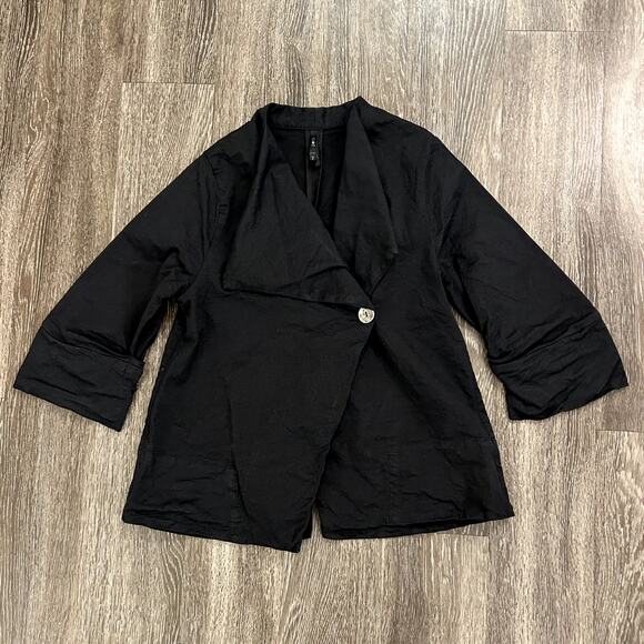 EUC Porto Asymmetric Draped Jacket Charcoal Black Sz 2 Sculptural Modern Blazer - Picture 2 of 14